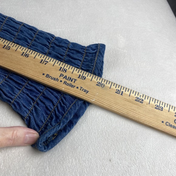 Andrew & Co Women's Blue Denim Shirred Lace up Blouse Small 3/4 Sleeve Western - Picture 7 of 8